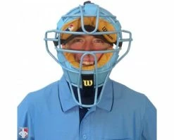 Wilson Umpire Gear Wilson MLB Sky Blue Dyna-Lite Steel Umpire Mask With Sky Blue And Tan 8 Wilson Umpire Gear Wilson MLB Sky Blue Dyna-Lite Steel Umpire Mask With Sky Blue And Tan -UMPLIFE Shop A3009 BL TN Worn Front