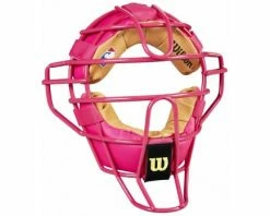 Wilson Umpire Gear Wilson MLB Pink Dyna-Lite Steel Umpire Mask With Pink And Tan -UMPLIFE Shop A3009 PK TN Front Angled