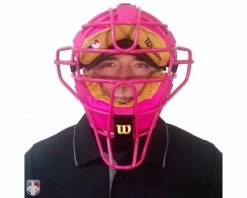 Wilson Umpire Gear Wilson MLB Pink Dyna-Lite Steel Umpire Mask With Pink And Tan -UMPLIFE Shop A3009 PK TN Worn Front 1