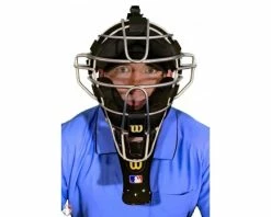 Wilson Umpire Gear Wilson MLB Gold 6" Umpire Throat Guard 6 Wilson Umpire Gear Wilson MLB Gold 6" Umpire Throat Guard -UMPLIFE Shop A3901 YE Wilson MLB Gold Umpire Throat Gurad Worn Front View