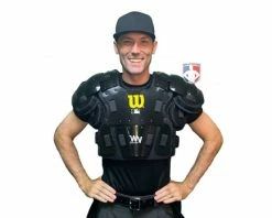 Wilson Umpire Gear Wilson MLB West Vest Pro Gold 2 Air Management Umpire Chest Protector -UMPLIFE Shop B7204 Wilson MLB West Vest Pro Gold 2 Air Management Umpire Chest Protector worn front