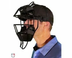 Champro Umpire Gear Champro Lightweight Steel Umpire Mask -UMPLIFE Shop CM72 B CHAMPRO STEEL UMPIRE MASK Worn Front Angled View