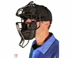 Diamond Umpire Gear Diamond Matte Black Big League Aluminum Umpire Mask With Leather 10 Diamond Umpire Gear Diamond Matte Black Big League Aluminum Umpire Mask With Leather -UMPLIFE Shop DFM BL Diamond Big League Aluminum Umpire Mask with Leather Worn Front Angled View