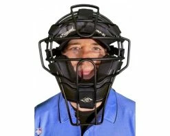 Diamond Umpire Gear Diamond Matte Black Big League Aluminum Umpire Mask With Leather 9 Diamond Umpire Gear Diamond Matte Black Big League Aluminum Umpire Mask With Leather -UMPLIFE Shop DFM BL Diamond Big League Aluminum Umpire Mask with Leather Worn Front View