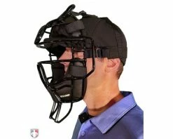 Diamond Umpire Gear Diamond IX3 Aluminum Umpire Mask With Quik-Dry -UMPLIFE Shop DFM UMP Diamond iX3 Aluminum Umpire Mask with Quik Dry Worn Front Angled View