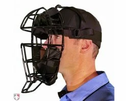 Force3 Umpire Gear Force3 Defender Umpire Mask 14 Force3 Umpire Gear Force3 Defender Umpire Mask -UMPLIFE Shop F3 DEF BK BK Force3 Defender Umpire Mask with Black Worn Front Angled View