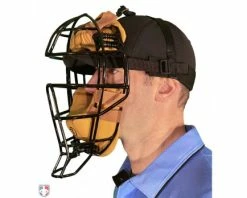 Force3 Umpire Gear Force3 Defender Umpire Mask With Tan 14 Force3 Umpire Gear Force3 Defender Umpire Mask With Tan -UMPLIFE Shop F3 DEF BK TN Force3 Defender Umpire Mask with Tan Worn Front Angled View 1
