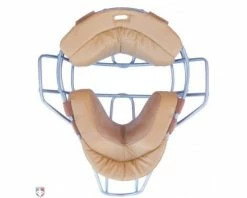 Force3 Umpire Gear Force3 Defender V2 Umpire Mask Replacement Pads - Tan -UMPLIFE Shop F3 DEF TN FORCE3 V2 SILVER DEFENDER UMPIRE MASK WITH TAN BACK 1