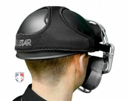 ALL-STAR Umpire Gear All-Star Delta Flex Umpire Mask Replacement Harness -UMPLIFE Shop FMHPRO SBK All Star Delta Flex Umpire Mask Replacement Harness angle with skull cap