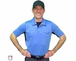 Smitty Umpire Smitty V2 Major League Replica Umpire Shirt - Sky Blue With Black -UMPLIFE Shop S314 SB Smitty V2 Major League Replica Umpire Shirt Sky Blue with Black Worn Front