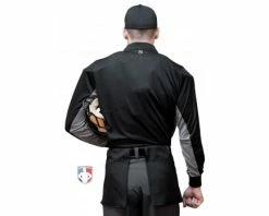 Smitty Umpire Smitty V2 Major League Replica Long Sleeve Umpire Shirt - Black With Charcoal Grey -UMPLIFE Shop S315 BK Smitty V2 Major League Replica Long Sleeve Umpire Shirt Black with Charcoal Grey back cp