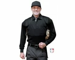 Smitty Umpire Smitty V2 Major League Replica Long Sleeve Umpire Shirt - Black With Charcoal Grey -UMPLIFE Shop S315 BK Smitty V2 Major League Replica Long Sleeve Umpire Shirt Black with Charcoal Grey front cp