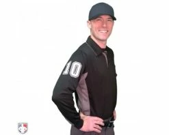 Smitty Umpire Smitty V2 Major League Replica Long Sleeve Umpire Shirt - Black With Charcoal Grey -UMPLIFE Shop S315 BK with N4 SUB WBW