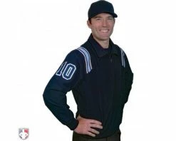 Smitty Umpire Smitty Traditional Half-Zip Umpire Jacket - Navy And Powder Blue 5 Smitty Umpire Smitty Traditional Half-Zip Umpire Jacket - Navy And Powder Blue -UMPLIFE Shop S320 N PB Smitty Traditional Half Zip Umpire Jacket Navy with Powder Blue Front Angled View with Navy on Powder Blue on White Precision Cut Numbers 1
