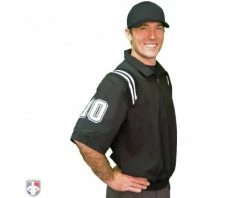 Smitty Umpire Smitty Traditional Half-Zip Short Sleeve Umpire Jacket - Black And White -UMPLIFE Shop S324 BK WH Smitty Traditional Half Zip Short Sleeve Umpire Jacket Black and White Worn Front Angled with N4 SUB WBW