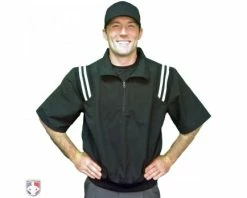 Smitty Umpire Smitty Traditional Half-Zip Short Sleeve Umpire Jacket - Black And White