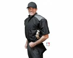 Smitty Umpire Smitty Major League Replica Convertible Umpire Jacket - Black With Charcoal Grey -UMPLIFE Shop S340 Smitty Major League Replica Convertible Umpire Jacket Black with Charcoal Grey angled with no sleeves plate