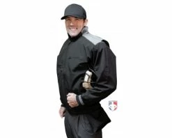 Smitty Umpire Smitty Major League Replica Thermal Umpire Jacket - Black With Charcoal Grey -UMPLIFE Shop S341 Smitty Major League Replica Thermal Umpire Jacket Black with Charcoal Grey angled plate