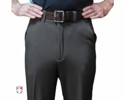 Front Page -UMPLIFE Shop S356 Smitty Performance Poly Spandex Charcoal Grey Flat Front Umpire Base Pants front 3