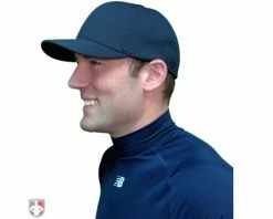 New Balance Referee And Umpire Shoes New Balance Challenger Mock Neck Short Sleeve Compression Shirt - Navy -UMPLIFE Shop TMMT717 N New Balance Mock Neck Challenger Short Sleeve Compression Shirt Navy Worn Mock Neck Close Up
