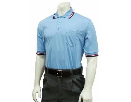Smitty Umpire Smitty Pro Knit Umpire Shirt - Powder Blue With Red-White-Navy Trim 1 Smitty Umpire Smitty Pro Knit Umpire Shirt - Powder Blue With Red-White-Navy Trim