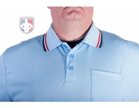 Smitty Umpire Smitty Pro Knit Umpire Shirt - Powder Blue With Red-White-Navy Trim 2 Smitty Umpire Smitty Pro Knit Umpire Shirt - Powder Blue With Red-White-Navy Trim - Image 2