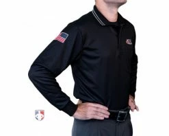 Illinois (IHSA) Long Sleeve Umpire Shirt - Black -UMPLIFE Shop USA301ILL BK Illinois IHSA Long Sleeve Umpire Shirt Black angled